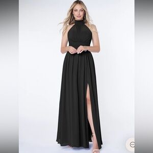 Azazie Strapless High-Neck Black Evening Gown with Side Slit